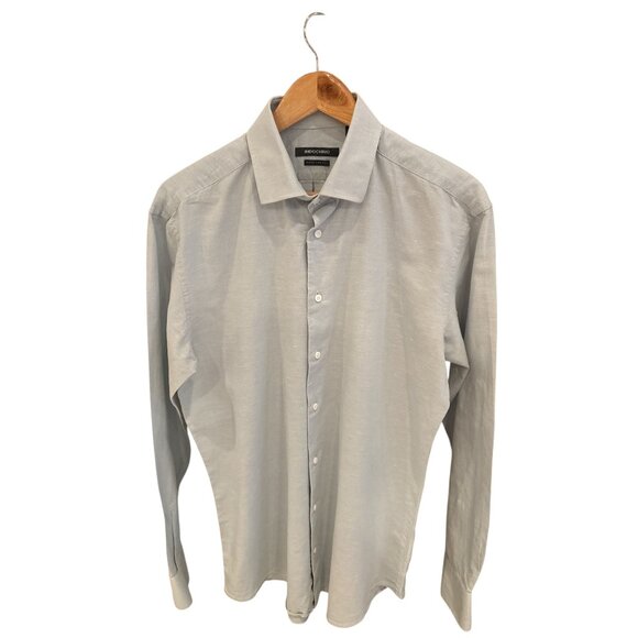Indochino Other - Indochino Men’s Dress Shirt Gray Cotton Linen Blend Long Sleeve Size L 22x30 Mad